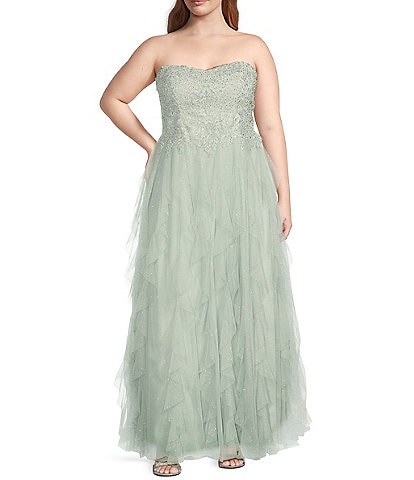 Pear Culture Plus Size Rhinestone Sweetheart Neck Corkscrew Tulle Ball Gown