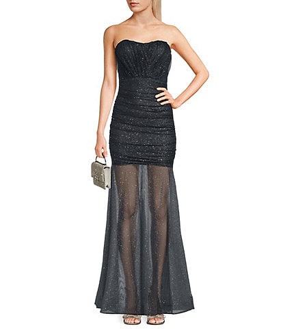 Pear Culture Strapless Glitter Ruched Mermaid Dress