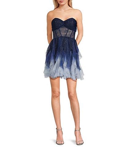 Pear Culture Strapless Sleeveless Corset Bodice Ombre Glitter Dress