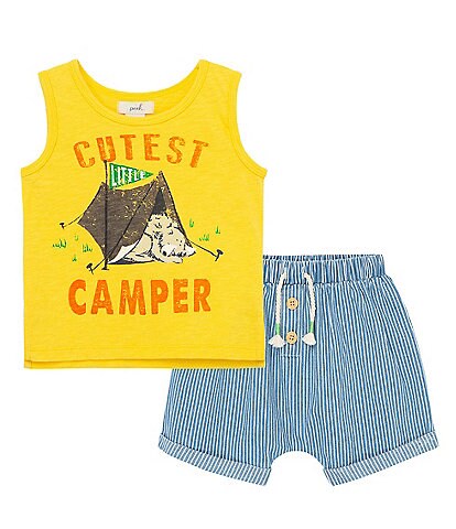 Peek Baby Boys 6-24 Months Cutest Camper Sleeveless Tank Top & Stripe Pull-On Short 2-Piece Set