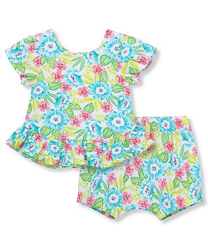 Peek Baby Girls 6-24 Months Short Sleeve Floral Printed Knit Top & Matching Shorts Set