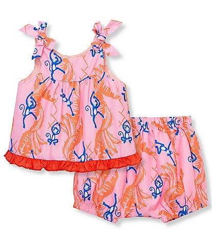 Peek Baby Girls 6-24 Months Sleeveless Allover Monkey-Print Tank Top & Matching Shorts Set