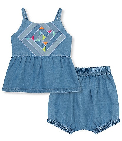 Peek Baby Girls 6-24 Months Sleeveless Patchwork Tank Top & Solid Shorts Set
