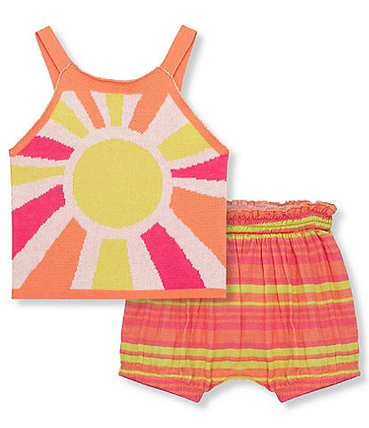 Peek Baby Girls 6-24 Months Sleeveless Sunray Sweater-Knit Halter Top & Striped Linen-Blend Shorts Set