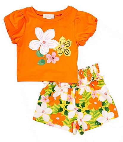 Peek Little Girls 2T-5 Magnolia Print 2-Piece Top & Shorts Set