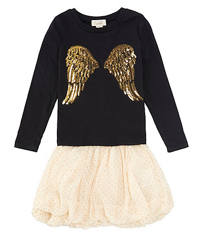 Peek Little/Big Girls 2T-10 Long Sleeve Angel Wings Top & Blouson Skirt Set