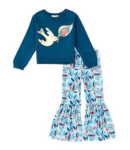 Peek Little/Big Girls 2T-10 Long Sleeve Dove-Motif Top & Printed Palazzo Pant Set