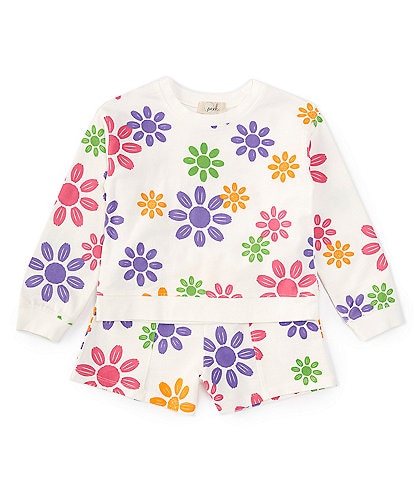 Peek Little/Big Girls 2T-10 Long-Sleeve Flower-Printed French Terry Sweatshirt & Matching Shorts Set