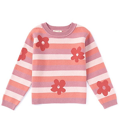 Peek Little/Big Girls 2T-10 Long Sleeve Flower/Stripe Patterned Sweater