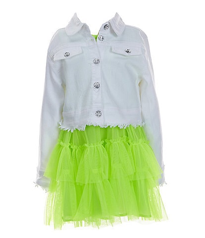 Peek Little/Big Girls 2T-10 Long-Sleeve Jacket & Sleeveless Ruffle-Hem Mesh Dress Set