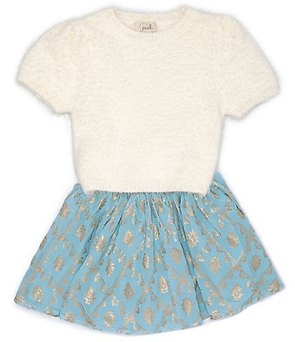 Peek Little/Big Girls 2T-10 Short-Sleeve Fuzzy-Knit Sweater & Pleated Skirt Set