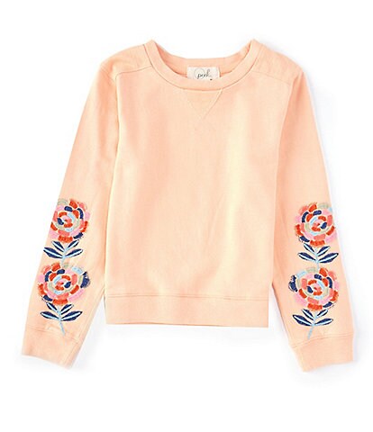 Peek Little/Big Girls 2T-12 Long Sleeve Rose Embroidered Sweatshirt