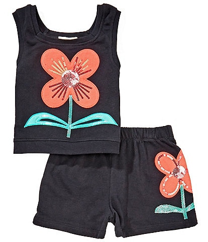 Peek Little/Big Girls 2T-8 Sleeveless Sequin-Embellished Flower-Motif Tank Top & Matching Shorts Set