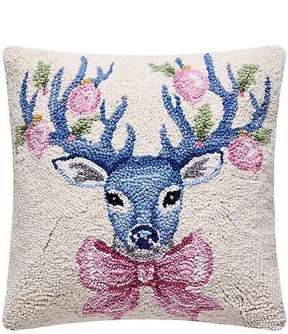 Peking Handicraft Blue Floral Deer Hook Pillow