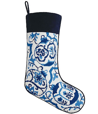 Peking Handicraft Chinoiserie Ornament Embroidered Needlepoint Holiday Stocking