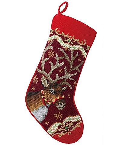 Peking Handicraft Christmas Deer Needlepoint Holiday Stocking