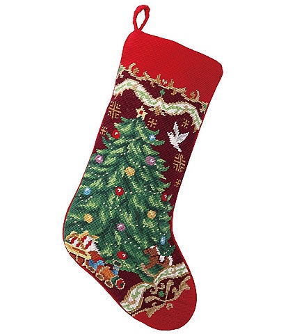 Peking Handicraft Christmas Tree Needlepoint Embroidered Holiday Stocking