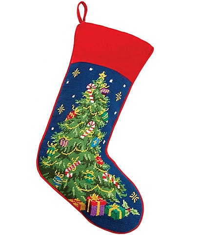 Peking Handicraft Christmas Tree Needlepoint Holiday Stocking