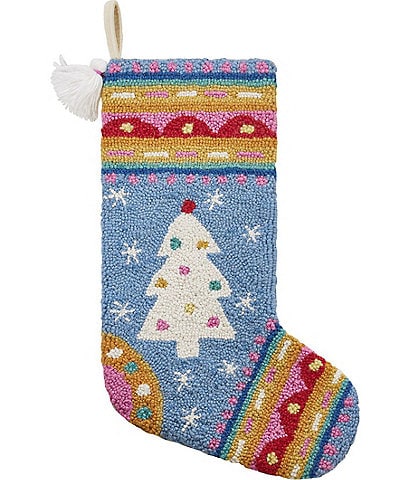 Peking Handicraft Fair Isle Tree with Tassels Hooked Wool Holiday Stocking