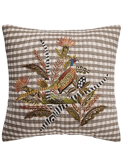 Peking Handicraft Harvest Pheasant Plaid Embroidered Square Pillow