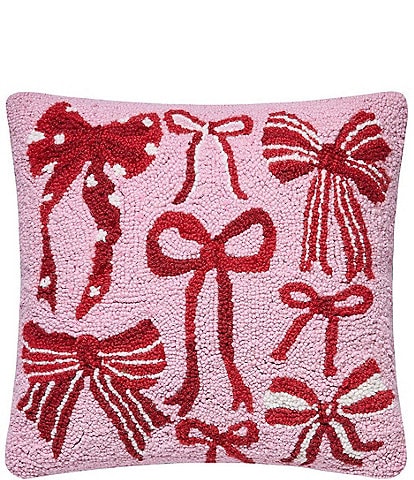 Peking Handicraft Holiday Bows Hook Wool Pillow