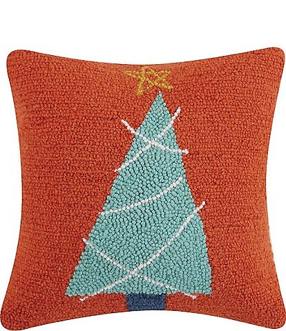 Peking Handicraft Holiday Christmas Tree Hooked Wool Square Pillow