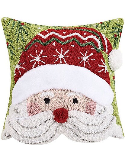Peking Handicraft Holiday Collection 3D Santa Hooked Wool Square Pillow
