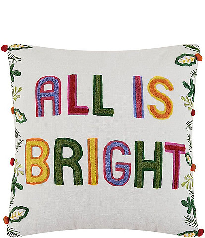 Peking Handicraft Holiday Collection All Is Bright Embroidered Decorative Square Pillow