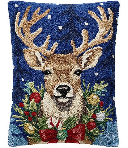 Peking Handicraft Holiday Collection Christmas Deer Wool Hook Pillow