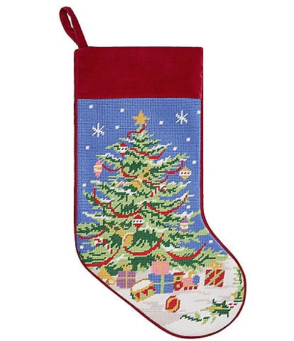 Peking Handicraft Holiday Collection Christmas Tree Embroidered Needlepoint Stocking