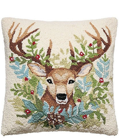 Peking Handicraft Holiday Collection Holiday Deer Wool Hook Pillow