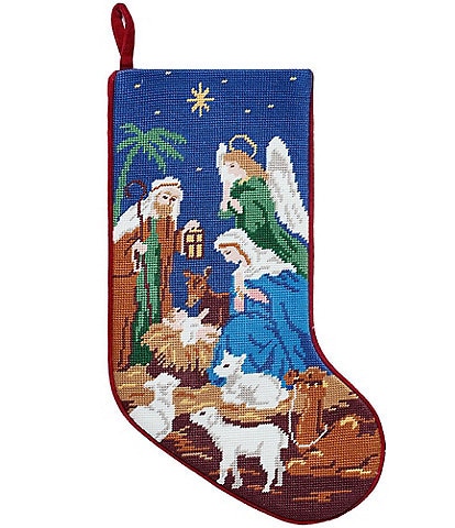Peking Handicraft Holiday Collection Nativity Embroidered Needlepoint Stocking