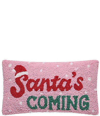 Peking Handicraft Holiday Collection Santa's Coming Wool Hook Pillow