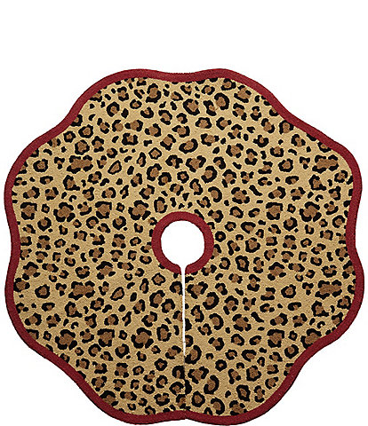Peking Handicraft Holiday Collection Scalloped-Edge Leopard Print Wool Hook Tree Skirt