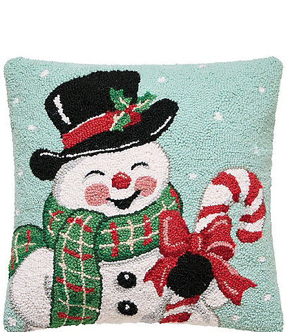 Peking Handicraft Holiday Collection Smiling Snowman Wool Hook Pillow