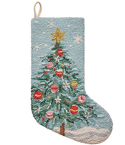Peking Handicraft Holiday Collection Snowy Christmas Tree Wool Hook Stocking