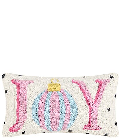 Peking Handicraft Holiday Collection Spotted Holiday Joy Hooked Wool Pillow