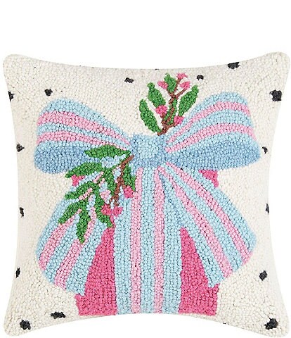 Peking Handicraft Holiday Collection Spotted Holiday Present Hooked Wool Square Pillow