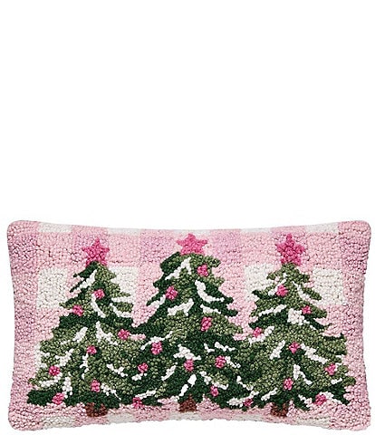 Peking Handicraft Holiday Collection Whimsy Christmas Trees Wool Hook Pillow