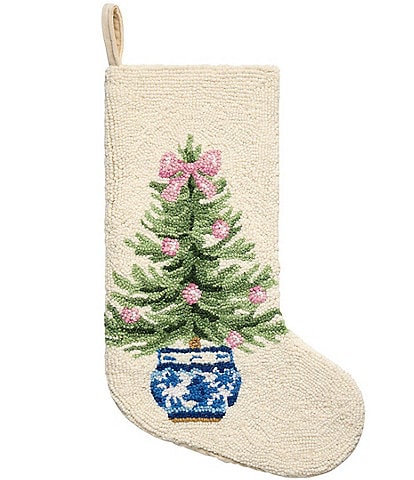 Peking Handicraft Holiday Tree Chinoiserie Wool Hook Stocking