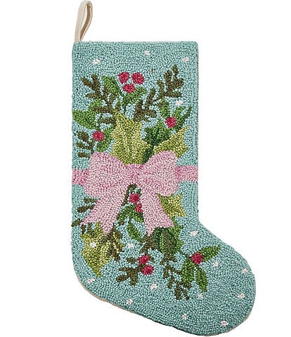 Peking Handicraft Holly Bow Hooked Wool Holiday Stocking