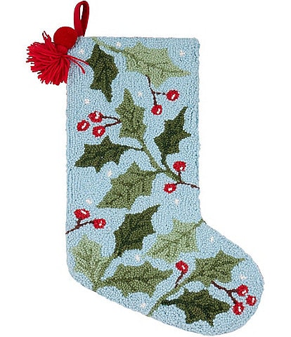 Peking Handicraft Holly with Tassel and Pom Pom Hooked Wool Stocking