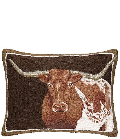 Peking Handicraft Longhorn Western Wool Hook Pillow