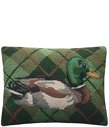 Peking Handicraft Mallard Plaid Wool Hook Throw Pillow