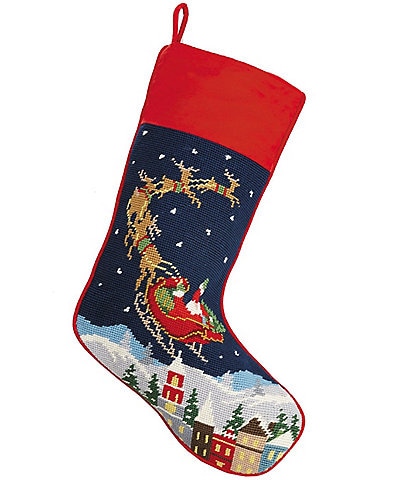 Peking Handicraft Santa And Reindeers Needlepoint Stocking