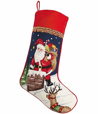 Peking Handicraft Santa Chimney Needlepoint Holiday Stocking