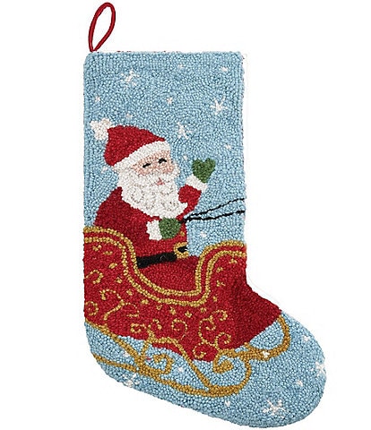 Peking Handicraft Santa On Sleigh Hooked Wool Holiday Stocking
