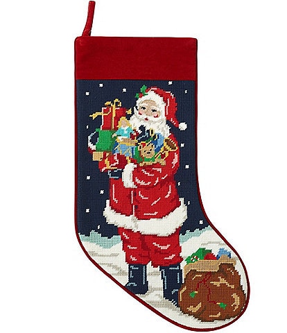 Peking Handicraft Santa with Toys Embroidered Needlepoint Holiday Stocking