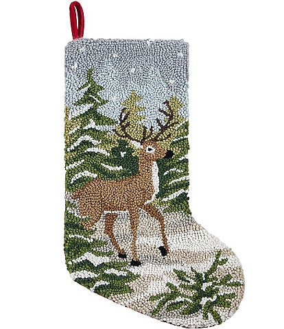 Peking Handicraft Snow Deer Hooked Wool Stocking