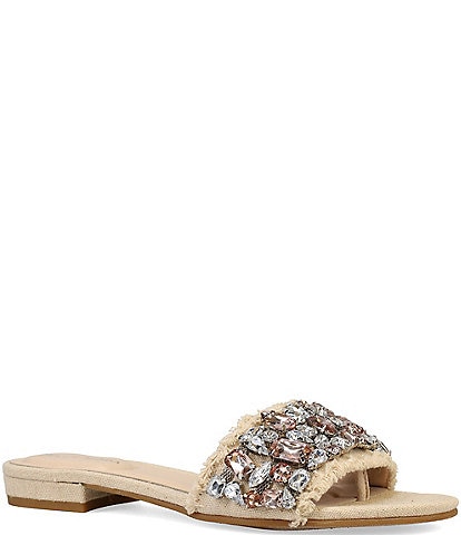 Pelle Moda Bayer3 Linen Rhinestone Thong Slides